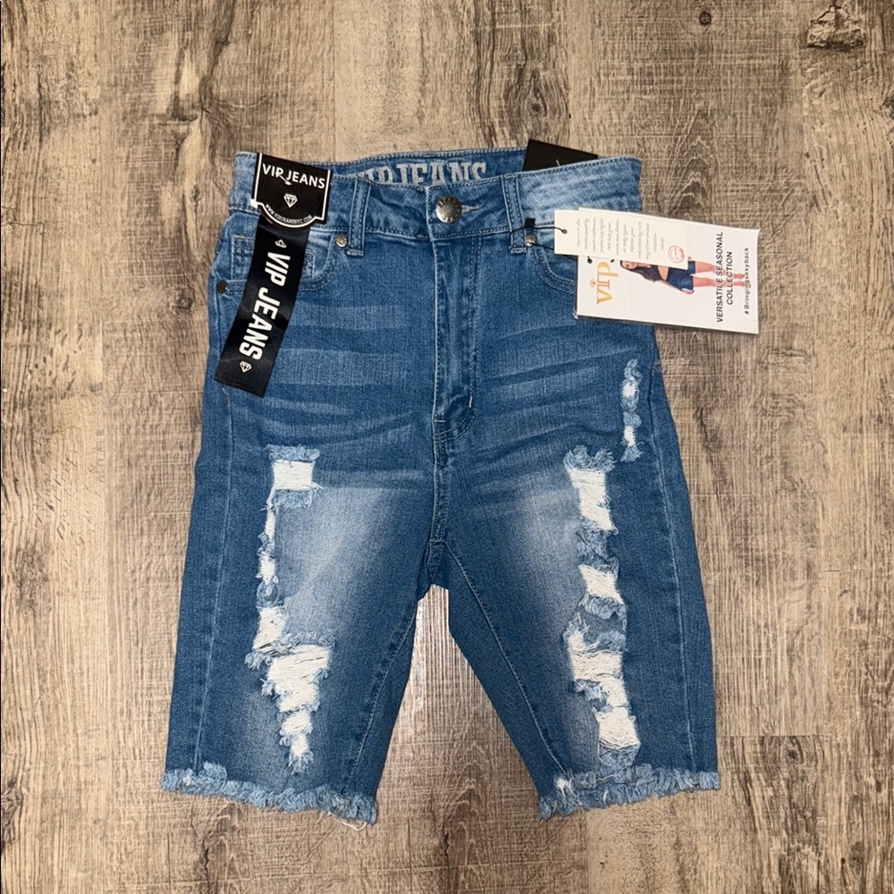 VIP Jeans Distressed Blue Denim Shorts